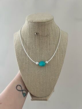 #4. Handmade Blue & White Beaded Choker Necklace